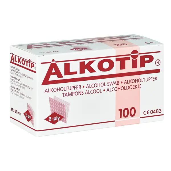 Alkotip Alkoholtupfer medium 45 x 83 mm, 2-fach, 100 Stück